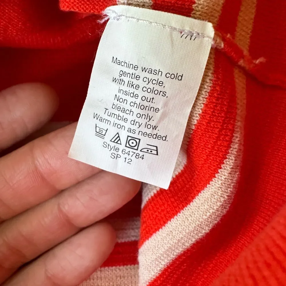 J. Crew Boatneck Popover Sweater in Orange Knit w/ Cream Stripes Pockets Size S